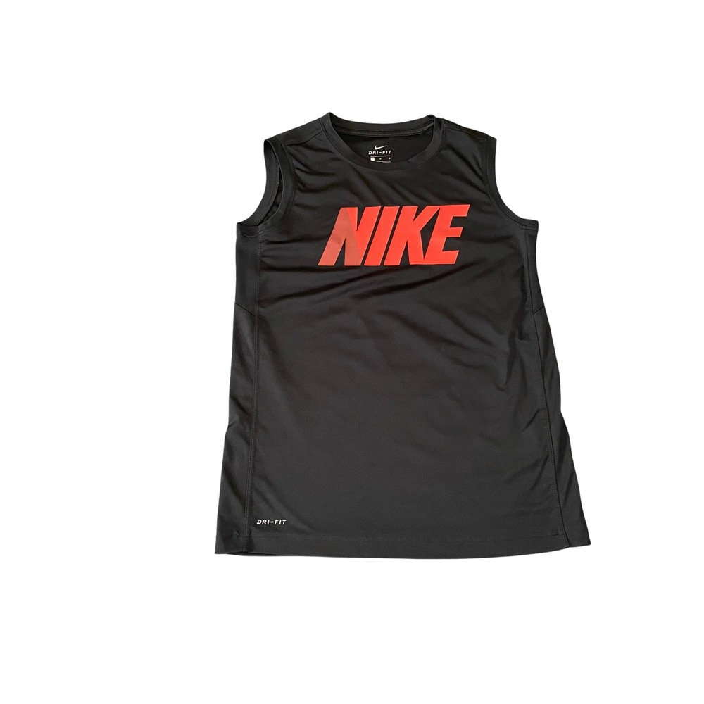 Nike Dri-FIT Women Sleeveless Training Top Black Red Logo Tank Large